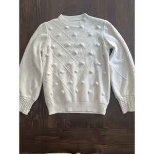 Women's Size XS Pompom Crew Neck Pullover Sweater Long Sleeve Chunky Knit‎ Cream